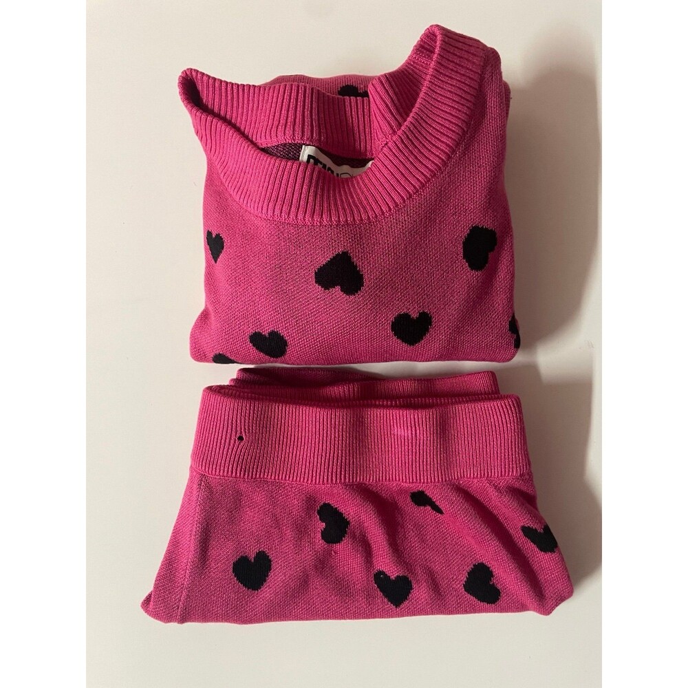 Beach Riot Pink & Black Heart Knit Sweater & Shorts Lounge Set Size XL